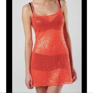 Free People coral sheer sequins mini dress